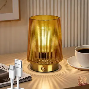 MJ Cordless Lamps Rechargeable Battery Operated Lamp Glass Table Lamp Portable Dimmable Brightness Adjust Decorative Dimmable Beside Small Lamp for Home Decor Livingroom Bedroom Kitchen Bathroom