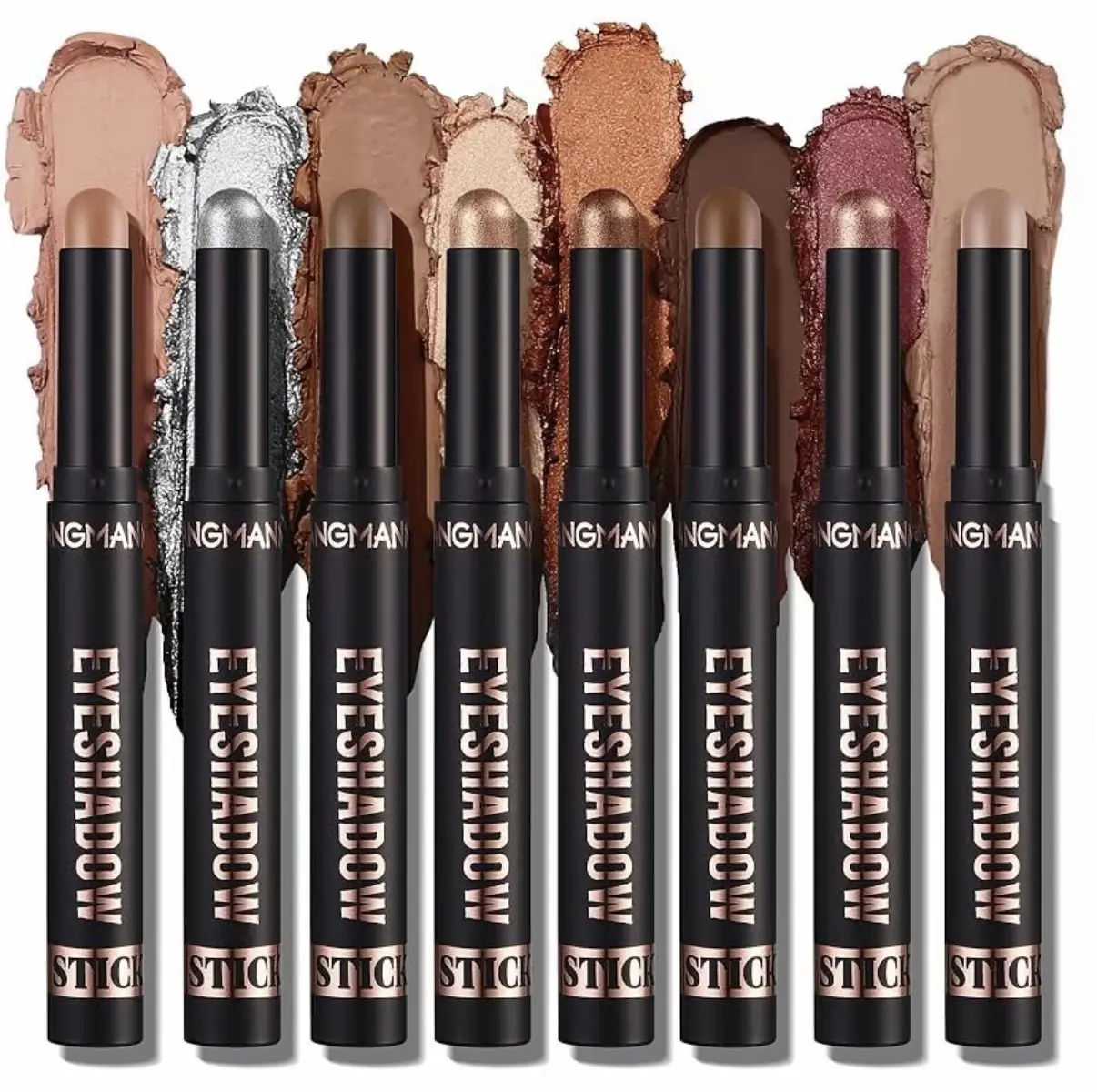 8-Piece Cream Eyeshadow Stick Makeup Gift Set - Matte Earth, Bright Metal, Shimmer, Glitter Shades, Soft Smooth, Blendable, Waterproof, Long Lasting, Alcohol-Free Contour Sticks