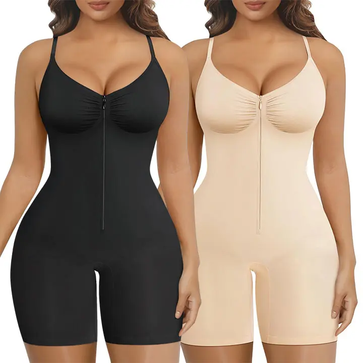 SHAPERX 2 Piece Shapewear for Women Tummy Control Bodysuits Zip-Up Comfort Ultra Stretch Fabric Customizable Breathable Mesh Design