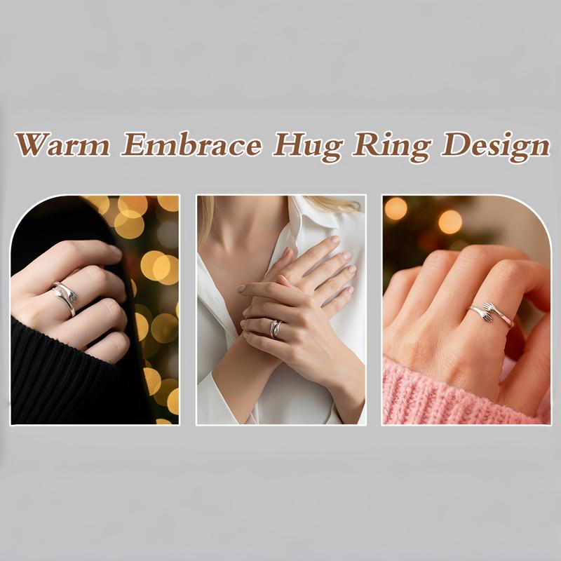 SGGUI Hug Rings Adjustable Ring with "Always with You" Engraving High-Quality Nickel-Free Jewelry for Dad Mom Wife Daughters Grandma Best Friend Teens,Hugging Hands Open Ring for Men Affection Rings Valentine's Day
