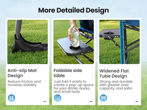 PHI VILLA 27” High Back Adjustable Camping Chair, 2-Position Reclining Folding Director Chair Supports 300lbs, Heavy Duty Outdoor Lawn Chair with Side Shelf