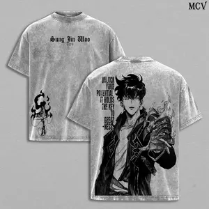 Vintage Retro Sung Jin-Woo Solo Leveling Tee Washed – Vintage Retro Washed Heavy Cotton Oversized Anime Manga Manhwa T-Shirt & Hoodie, Double Printed Retro Unisex Streetwear Graphic Top, Shadow Monarch Arise Edition