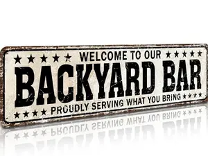 Funny Backyard Signs and Decor Outdoor Pool Decor, Outdoor Bar Signs Beer Sign, Welcome to Our Backyard Bar Sign 4" x 16"