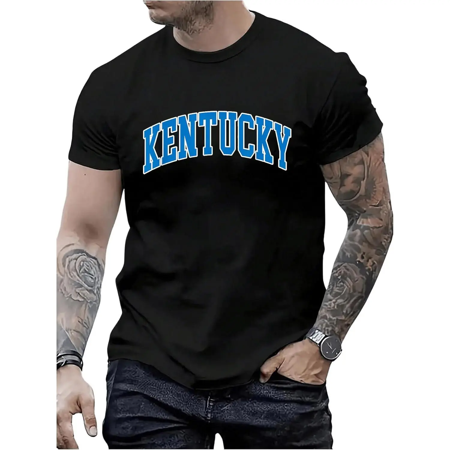 Women's 100% Cotton Short-Sleeve Round Neck Casual Distressed Graphic Kentucky-KY Throwback Classic T-Shirt, Shortsleeve, Top, Tshirt, Vintage, Throwback Print, Classic Cut, Playful Look, Everyday, Classic Fit