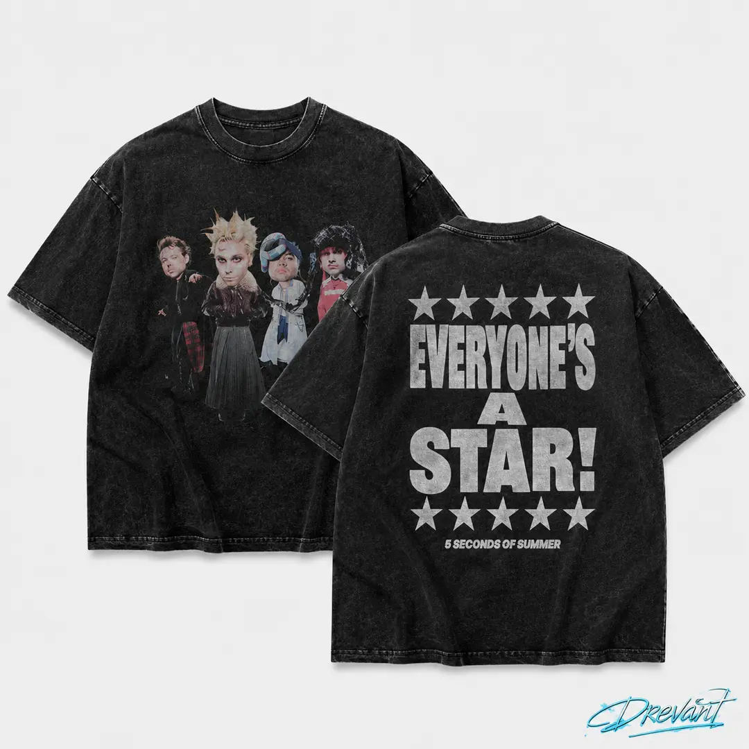 5 Seconds of Summer Vintage Acid Wash Oversized Double-Sided T Shirt, Unisex streetwear y2k clothing graphic tee, A comfortable summer gift metal outfit t-shirt