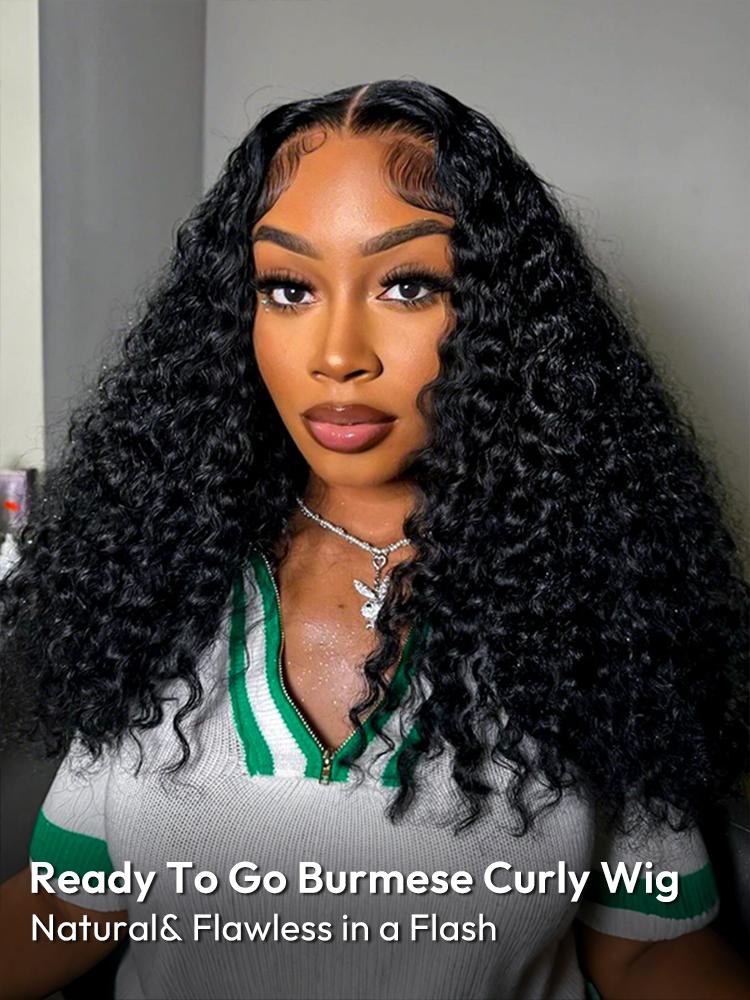 Full Burmese Curly Wigs Human Hair with Finger Coil Ends 13x6 HD Lace Frontal Human Hair Wigs with Elastic Drawstring Friendly To All Heads
