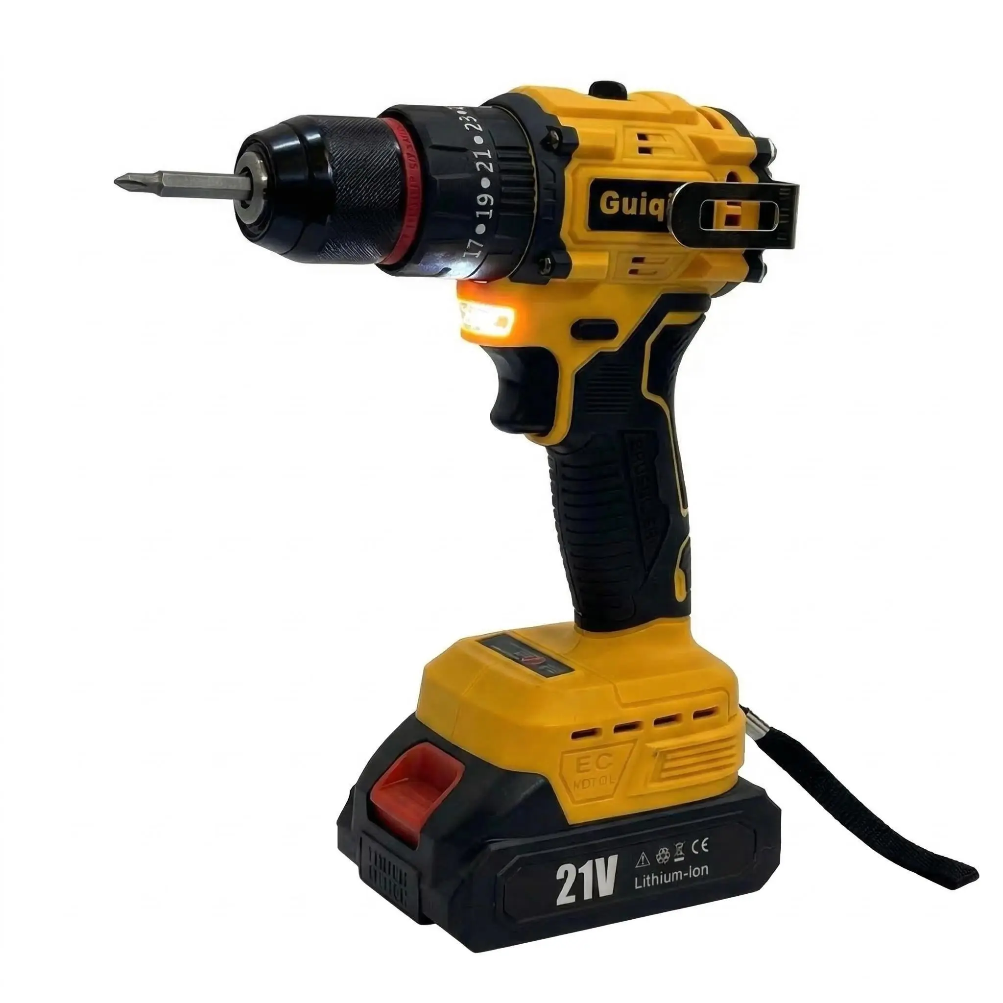 GUQ 21V Lithium-Ion Cordless Drill, 19-21mm Chuck, LED Light, Construction & Home Improvement Power Tool with Bits Set