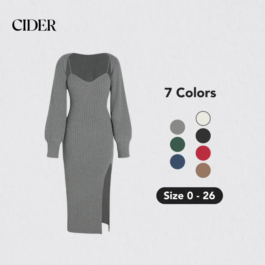Cider 2-Piece Set Sweater Dress, Stretchy and Hugs Your Figure, Fits Like Glove, Elegant Fashion Cozy Outfits for Spring & Fall Daily, Night Date Outfits SohoChic