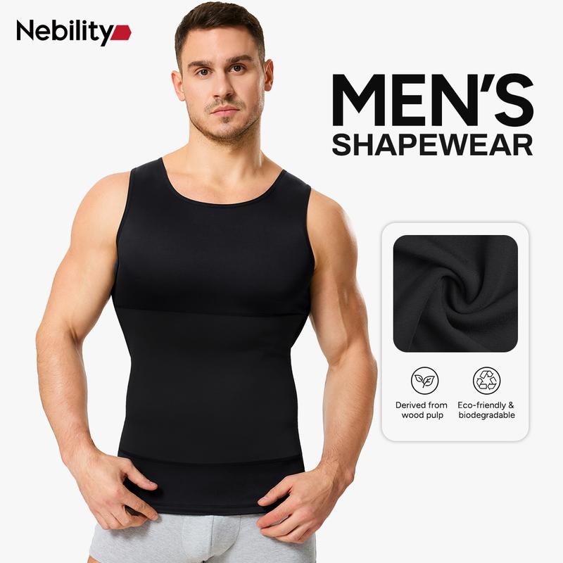 【Nebility】Men’s Compression Sleeveless Tank Top, Waist-Tightening Shaping Vest, 100% Biobased Eco-Friendly Fabric, Breathable Soft Anti-Pilling Sweat-Wicking, Ideal for Gym, Workout, Layering or Outerwear
