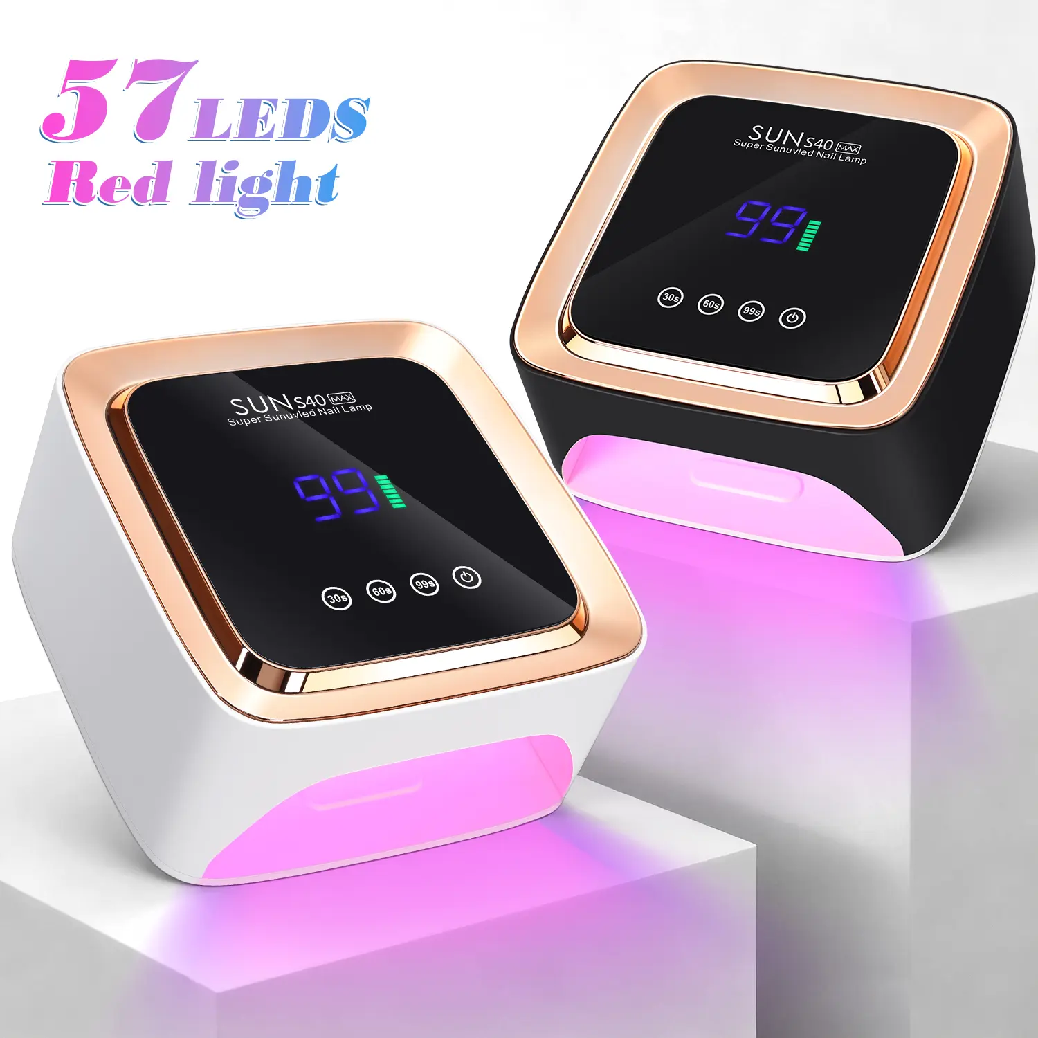 Professional UV LED Nail Lamp, High Efficient Nail Dryer with 57 LEDS, 3 Timers & Detachable Base Cures All Hard Gels, Especially Rhinestone Glue, Solid & Liner Gel Polishes