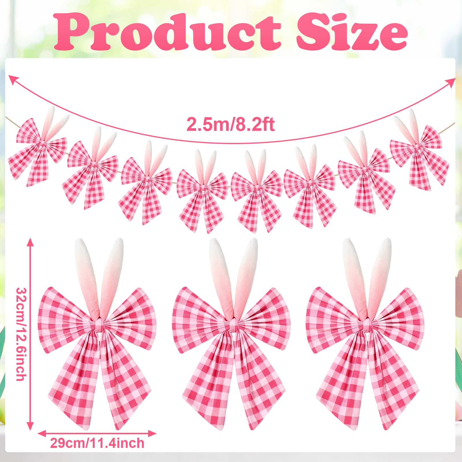 Easter Bow Garland Pastel Fluffy Tulle Satin Bow Banner Bunny Ear Plaid Pink Bow Garland Cute Hanging Wreath Garland for Mantle Fireplace Wall Door Mantel Decor, Spring Indoor Outdoor Home Table Backdrop Easter Decor 2026 Festive Party Supplies & Gifts