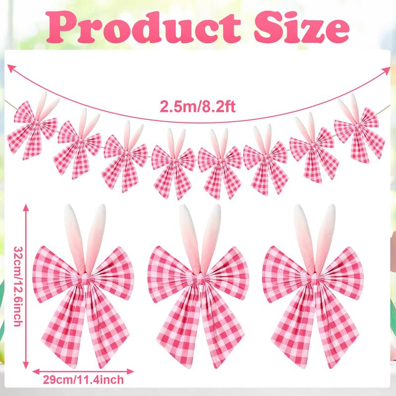 Easter Bow Garland Pastel Fluffy Tulle Satin Bow Banner Bunny Ear Plaid Pink Bow Garland Cute Hanging Wreath Garland for Mantle Fireplace Wall Door Mantel Decor, Spring Indoor Outdoor Home Table Backdrop Easter Decor 2026 Festive Party Supplies & Gifts