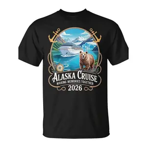 Mazezy Alaska Cruise 2026 Matching Group T-Shirt - Retro Cruise Wear, Glossy Finish Casual Tee with Cruise, Machine Washable Round Neck for Family & Friends Vacation Outfits (' & Unisex)