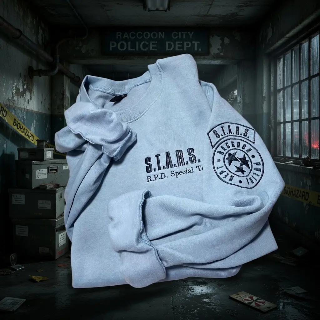 Embroidered Hoodie for Women, Fitted Long Sleeve Casual Sweatshirt with Double-Sided Resident Evil S.T.A.R.S. Design, Gamer Gift, Tops, Embroidery, Casual Hoodies & Sweatshirts, Plus Size, Valentines Day, Longsleeves, Pullover Hoodie