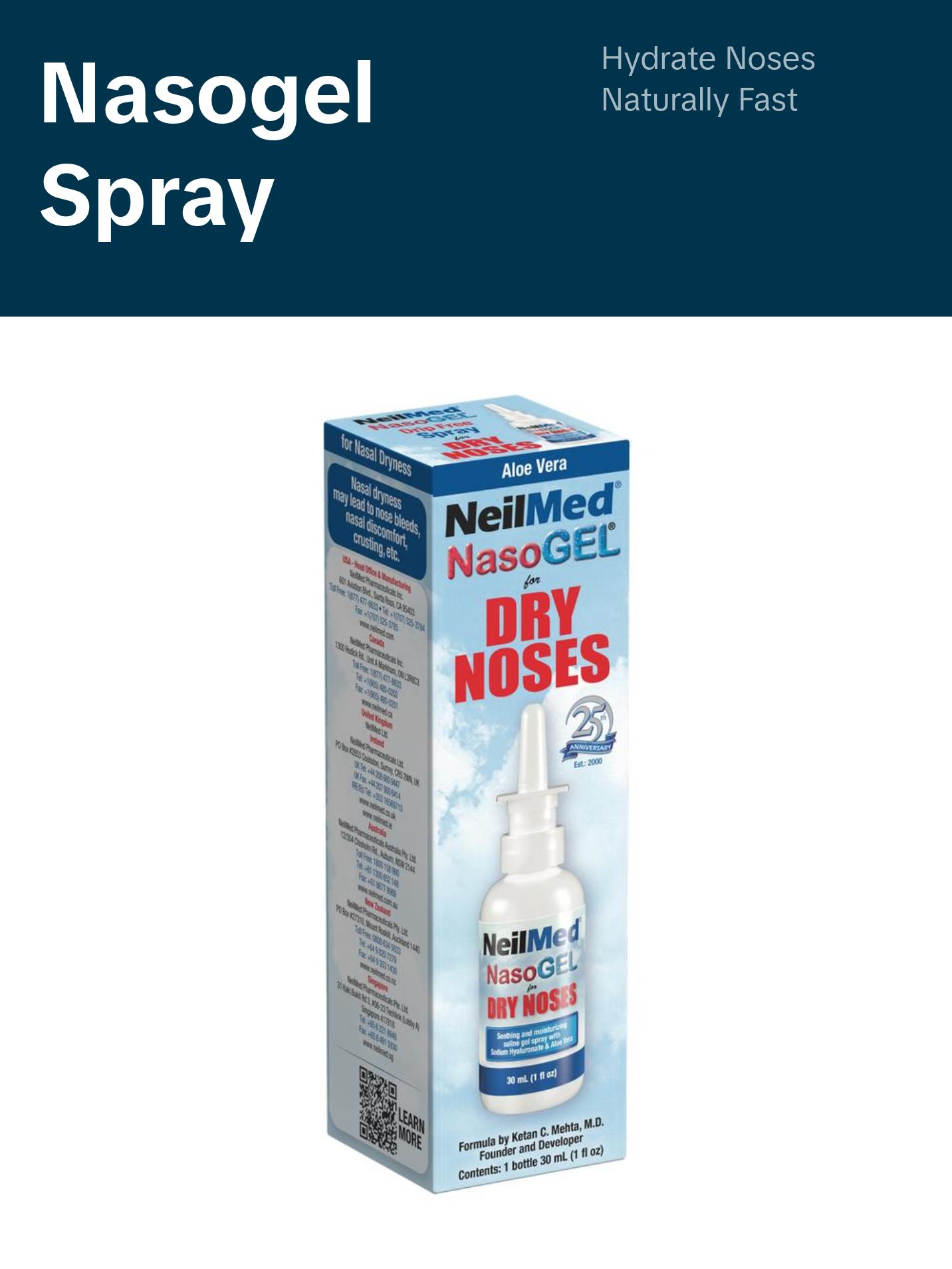 NeilMed NasoGel Spray - 30 mL Drip-Free Gel with Sodium Hyaluronate for Dry Nasal Passages Relief