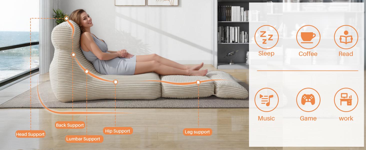 Folding Sofa Bed, Convertible Comfy Sleeper Chair with Back Support, Foldable Floor Sofa Bed Couch, Modern Comfortable Design for Living Room, Bedroom, Apartment, Office