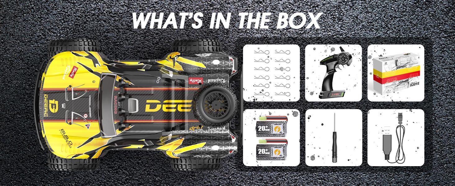 DEERC 9201E 1:10 Large Remote Control Truck with Lights,Fast Short Course RC Car,48 km/h 4x4 Off-Road Hobby Grade Toy Monster Crawler Electric Vehicle