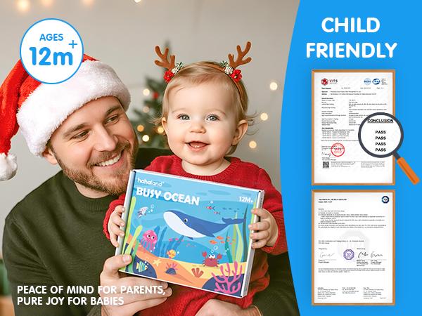 hahaland Ocean Busy Book for Toddlers 1-3, Montessori Toys Sensory Activity Busy Board, Travel Toy for 1 2 3 Year Old Boys Girls, Educational Fine Motor Skills Learning Toy, Toddler Birthday Gift