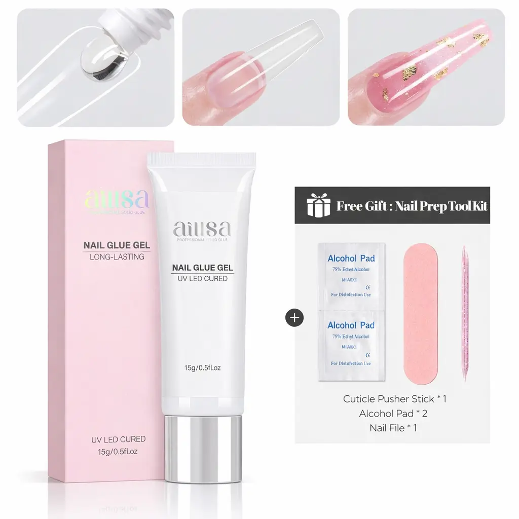 AILLSA Strong Hold Solid Gel Nail Glue 15g/30g UV Lamp Curing Needed Soak Off Long Lasting Easy to Apply Nail Glue for Clear Nail Tips Acrylic Nail Extension Fake Nail Press-ons Nailcare TikTokShopBackToSchool sohochic (Lamp Not Included)