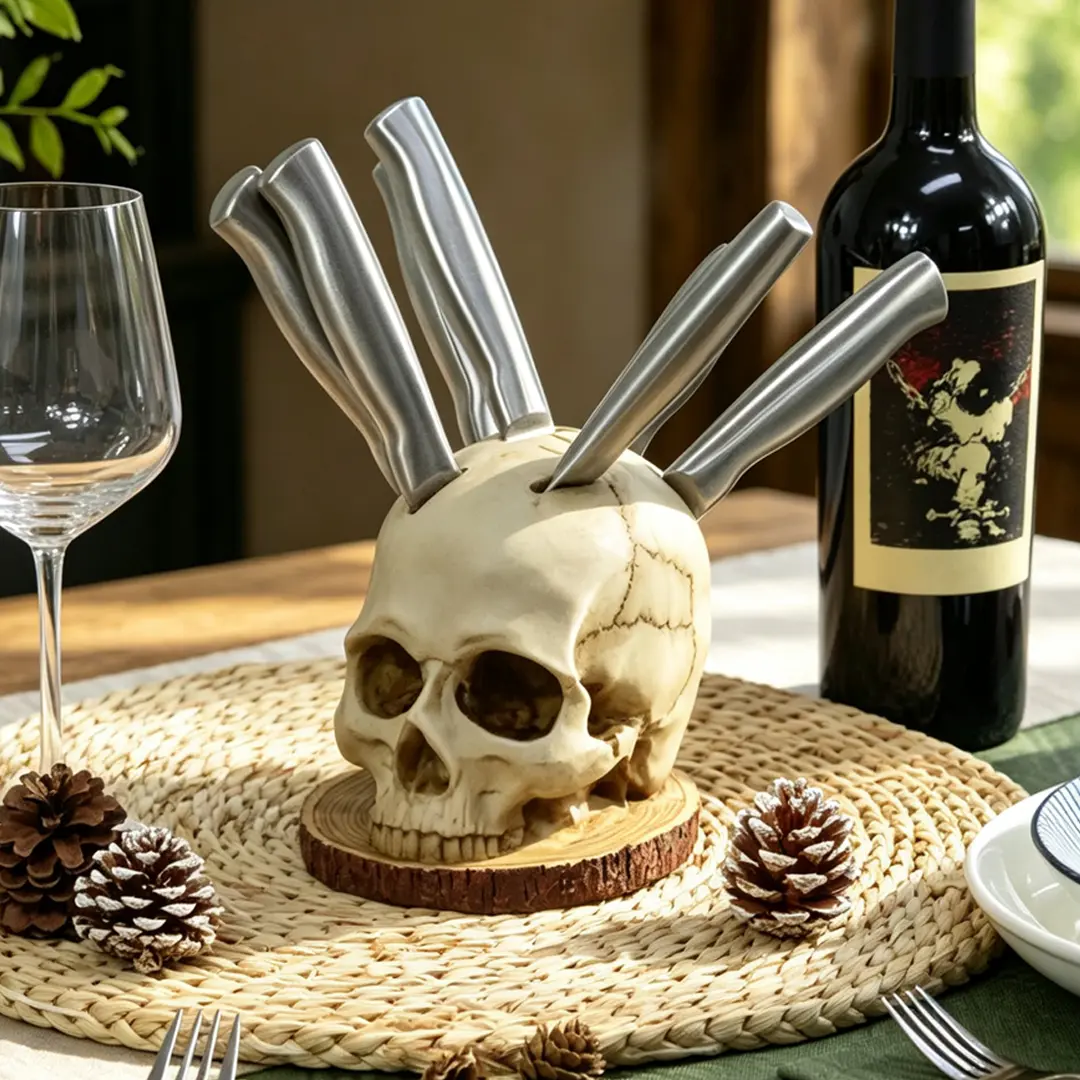 Skull Design Knife Holder (No Knife Included), Creative Resin Skull Knife Block (No knife), Gothic Kitchenware Storage Rack for Steak Knives, Halloween & Party Decoration, Scary Skull Home Decoration, gifts for boyfriend