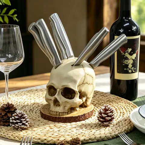 Skull Design Knife Holder (No Knife Included), Creative Resin Skull Knife Block (No knife), Gothic Kitchenware Storage Rack for Steak Knives, Halloween & Party Decoration, Scary Skull Home Decoration, gifts for boyfriend, Unique