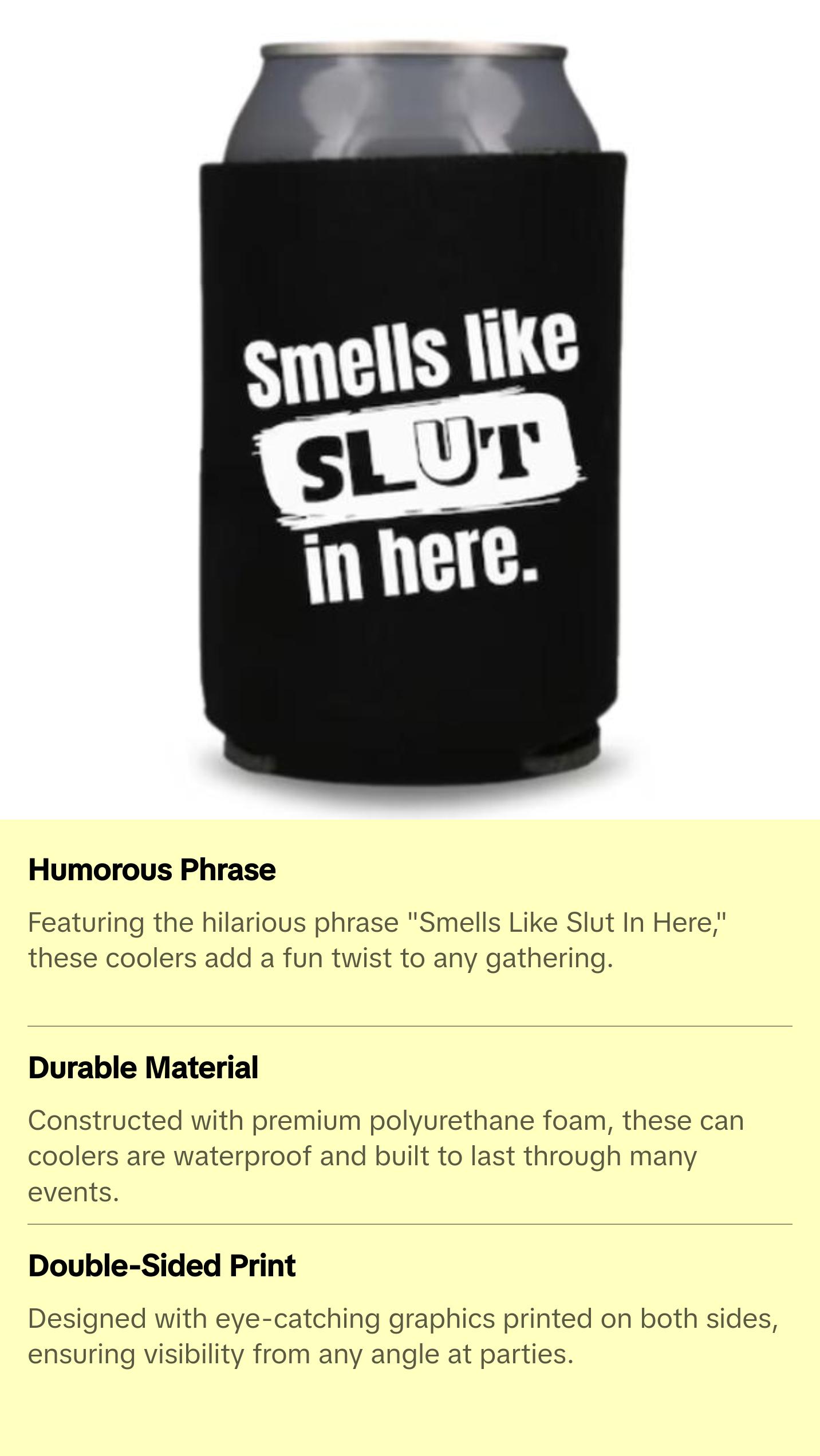 Funny Can Cooler, Smells Like Slut In Here, Hilarious Gag Gift, Funny Drinking Gift, Beer Coolies, Party Favors, Drinkware Accessories Printed Water Proof