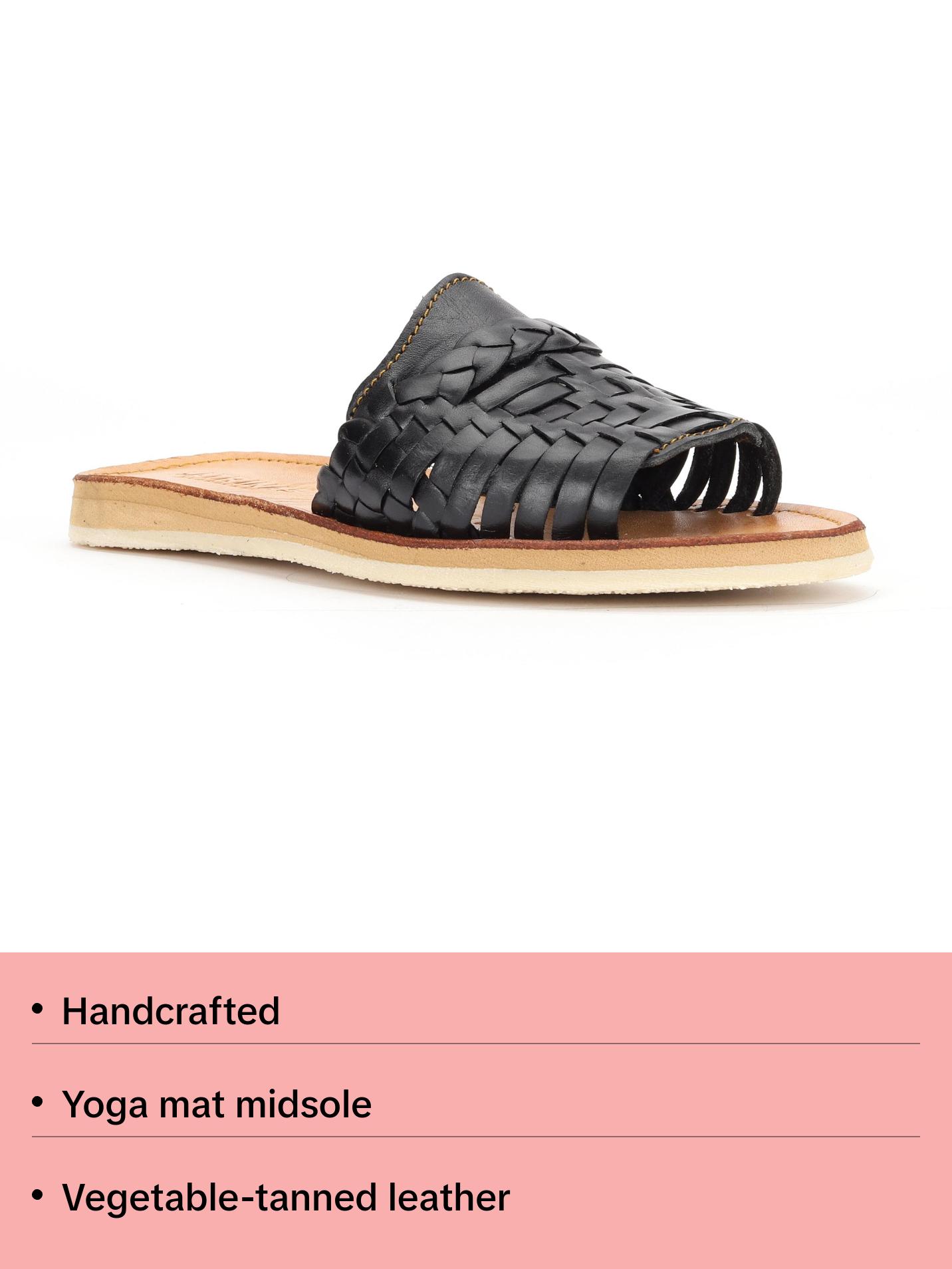 Huarache Peep-Toe Slides Black