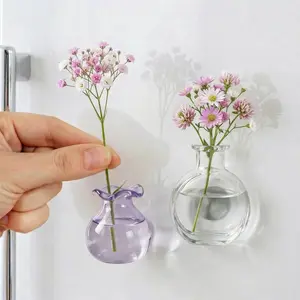 Magnetic Mini Vase for Fridge – Cute Tiny Glass Flower Magnet for Aesthetic Kitchen Decor, Perfect Housewarming Gift