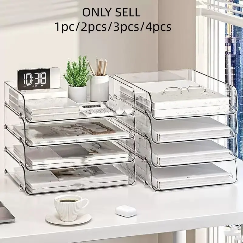Transparent Desktop Organizer Box, 1 Count Stackable File Storage Box, Desk Side Storage Solution for Document Sorting & Categorizing, Files Organizer, Office Supplies