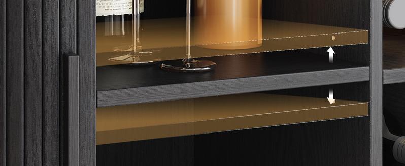 【Valentine's Day Gift】ONBRILL 54.6'' Modern Bar Cabinet With Adjustable Shelves & RGB Lights, Wine Cabinet With Wine Glass Holder & Wine Rack