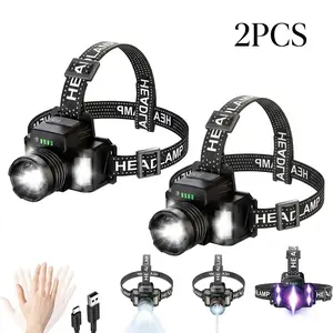 Headlamp Rechargeable LED Head Lamp With 5 Lighting Modes Waterproof Forehead Light Hard Hat Compatible Adjustable Head Flashlight For Adults Camping Hiking Running Fishing Outdoor Adventures Emergency Preparedness