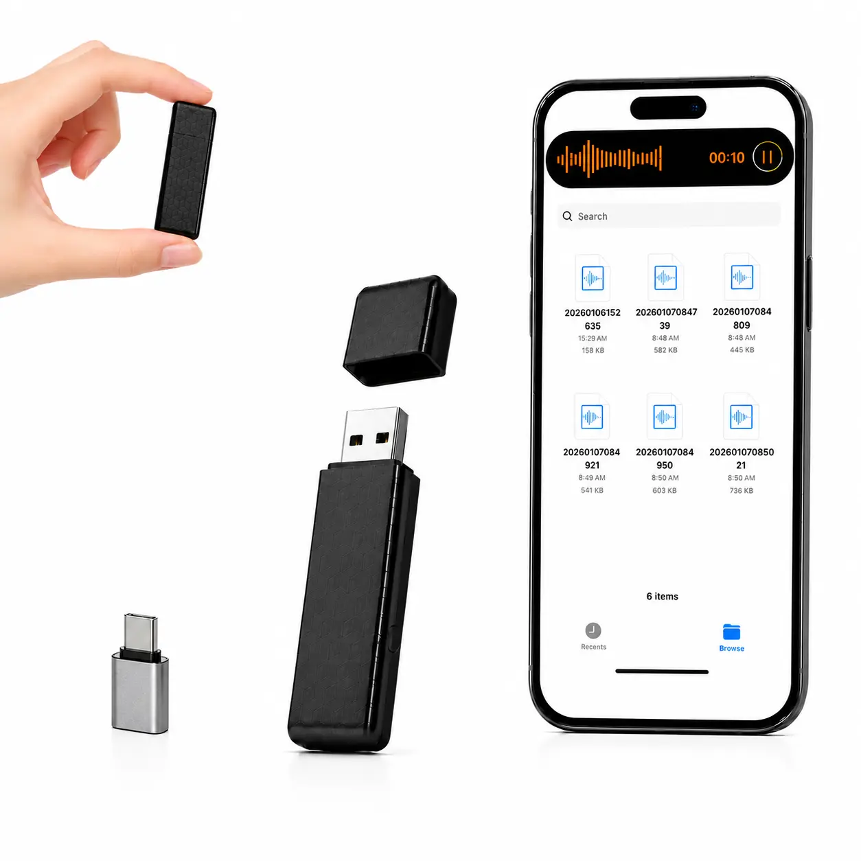 USB Flash Drive Voice Recorder 2-in-1 – Voice Activated, Smart Noise Reduction, Scheduled Recording, Auto File Save – Perfect for Meetings & Class Notes