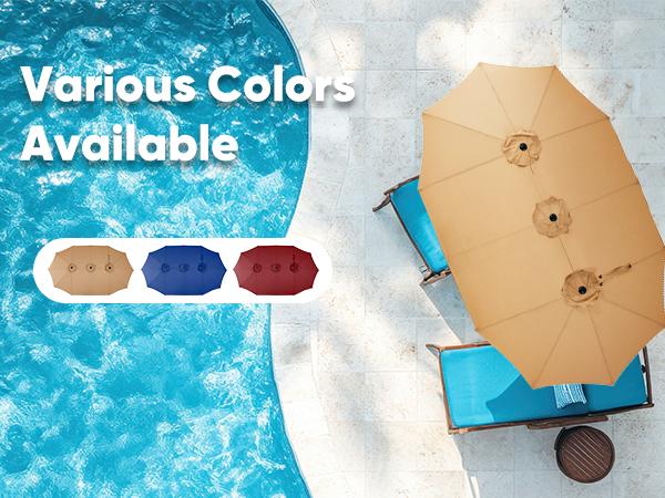 15FT Large Patio Umbrella with Base Included, Outdoor Double-Sided Rectangle Market Umbrellas with Stand and Crank, Table Umbrella with 12 Sturdy Ribs