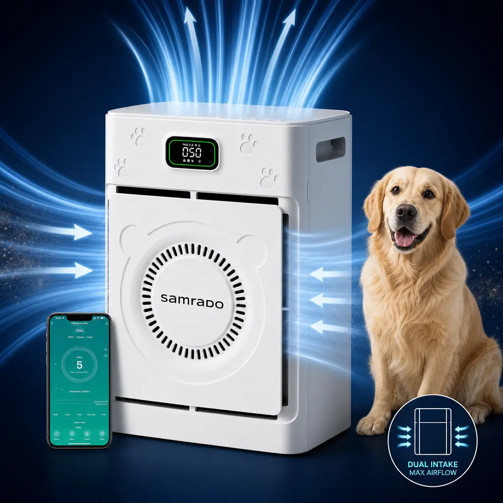 Pet Air Purifier for Hair, Dander & Odor , Washable H13 HEPA Filter, App Control, PM2.5 Display, White homeessentials