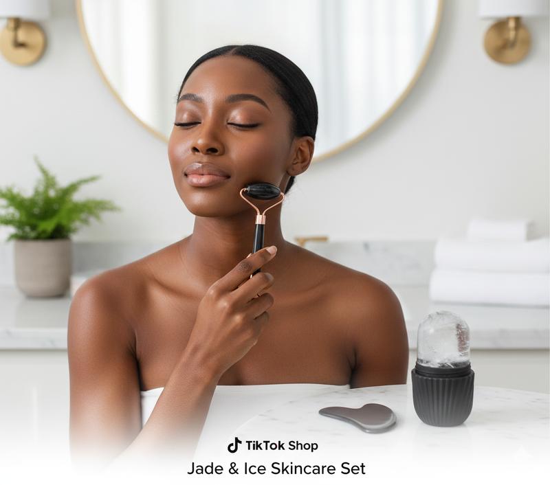 3-in-1 Ultimate Glass Skin Glow Set Ice Roller & Gua Sha Kit for Face Sculpting De-Puffing with Rose Gold Handle for Refreshed Look