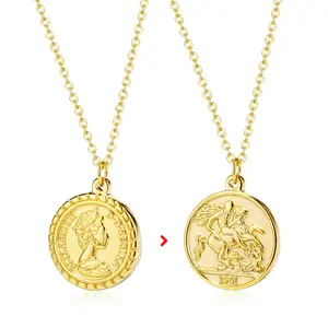OIDEA Elizabeth Queen Coin Necklace - 18K Gold Plated Stainless Steel Elegant Classic Vintage Medallion Pendant with Adjustable Minimalist Chain for Women's Daily Wear summerwins