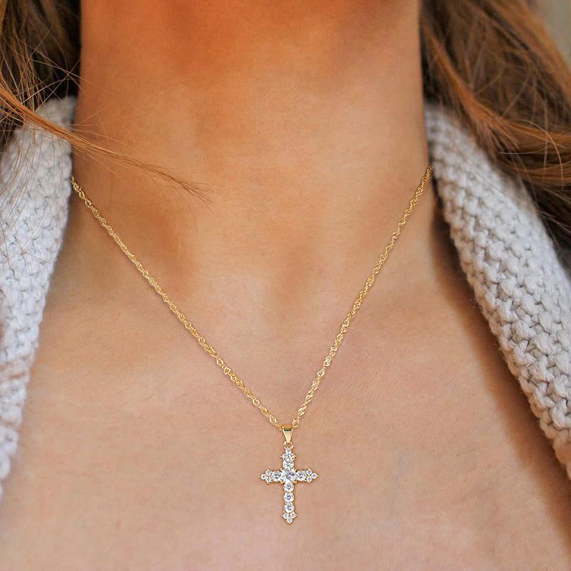 EAMTI 18K Gold Plated 925 Sterling Silver Cross Necklace Dainty Small Cross Pendant Choker Cubic Zirconia Charm Pendant Chain Necklace Best Friend Birthday Gifts for Women Sister Mom Wife Her Friend Party