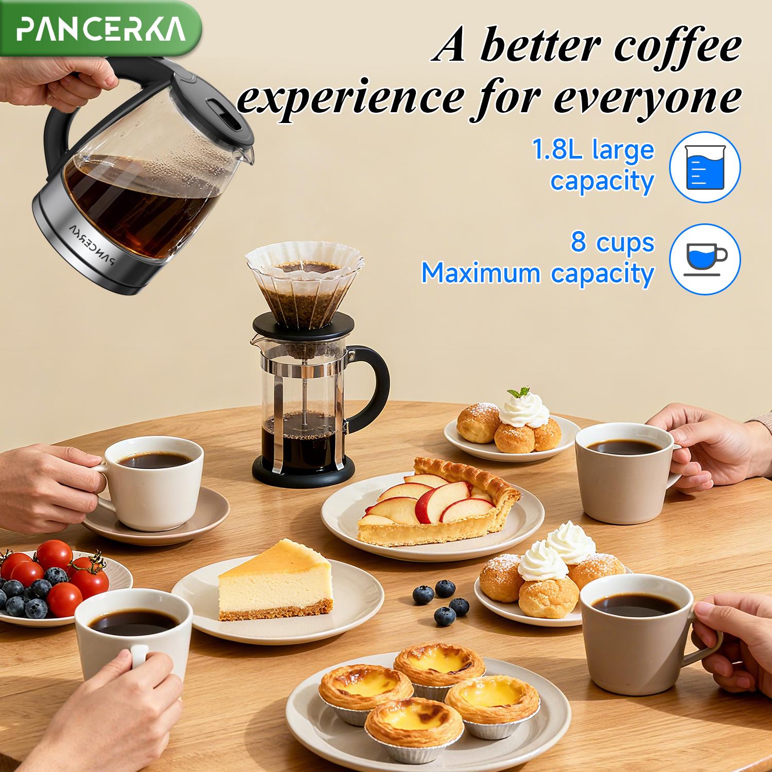 PANCERKA Electric Kettle 1.8L, 1000W Fast Boiling Tea Kettle with Auto Shut-Off, Wide Opening & BPA-Free, Stainless Steel Inner Lid & Filter for Home, Office, Tea, Coffee