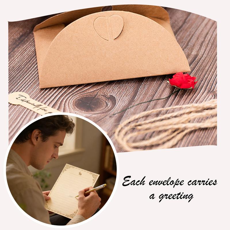 Valentine's Day Love Letter Stationery Set, Vintage Brown Leather-Toned – Red Rose Paper Envelopes Gift Box for Her