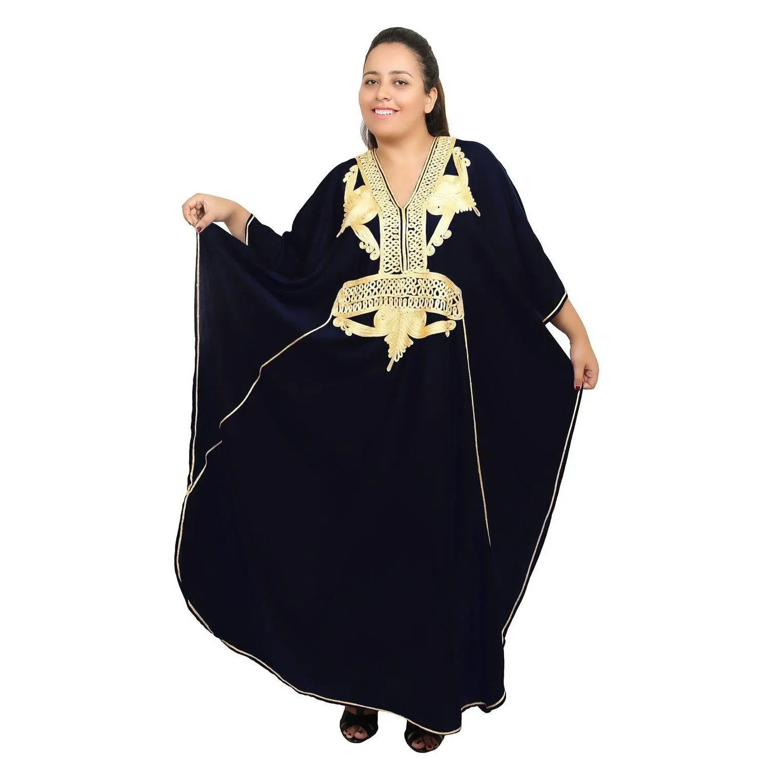 Moroccan Caftans Women Plus size Hand Made Caftan with Embroidery XXL to 4XL Black