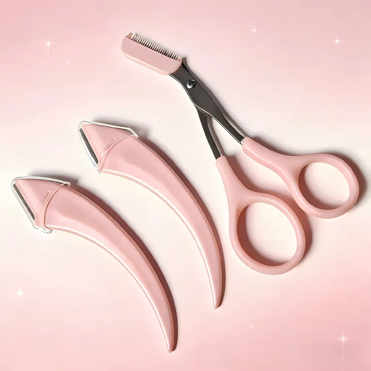 Beginner-Friendly Makeup Eyebrow Trimmer Kit, Pink Bathroom Grooming Tool with 2 Curved Razors, Scissors & Precise Shaping Function for Flawless Brows, Spring Glow Up Essential