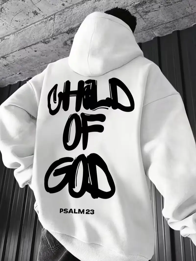 Men's "God's Childhood" Printed Art Sweatshirt, Casual Loose-Fit Round Neck Longsleeves Polyester Top, Drop-Shoulder Multi-Size Menswear for Autumn Daily Wear, Fashion Apparel with Warmth