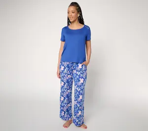 MUK LUKS Short Sleeve Button Tee with Pant Pajama Set