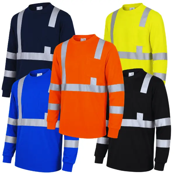 High-Visibility Long-Sleeve  Work Safety T-Shirt Workwear Protective