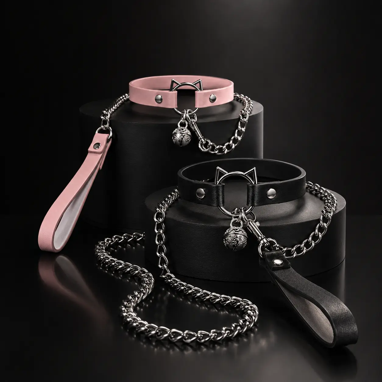 Wildry Love Cute Cat Ear PU Leather Bell Choker Necklace - Harajuku Gothic Style, Detachable Chain, Alt Accessories, Unisex Adults' Furry Cosplay Accessory, Themed Photo Shoot Party Festive Event Gift