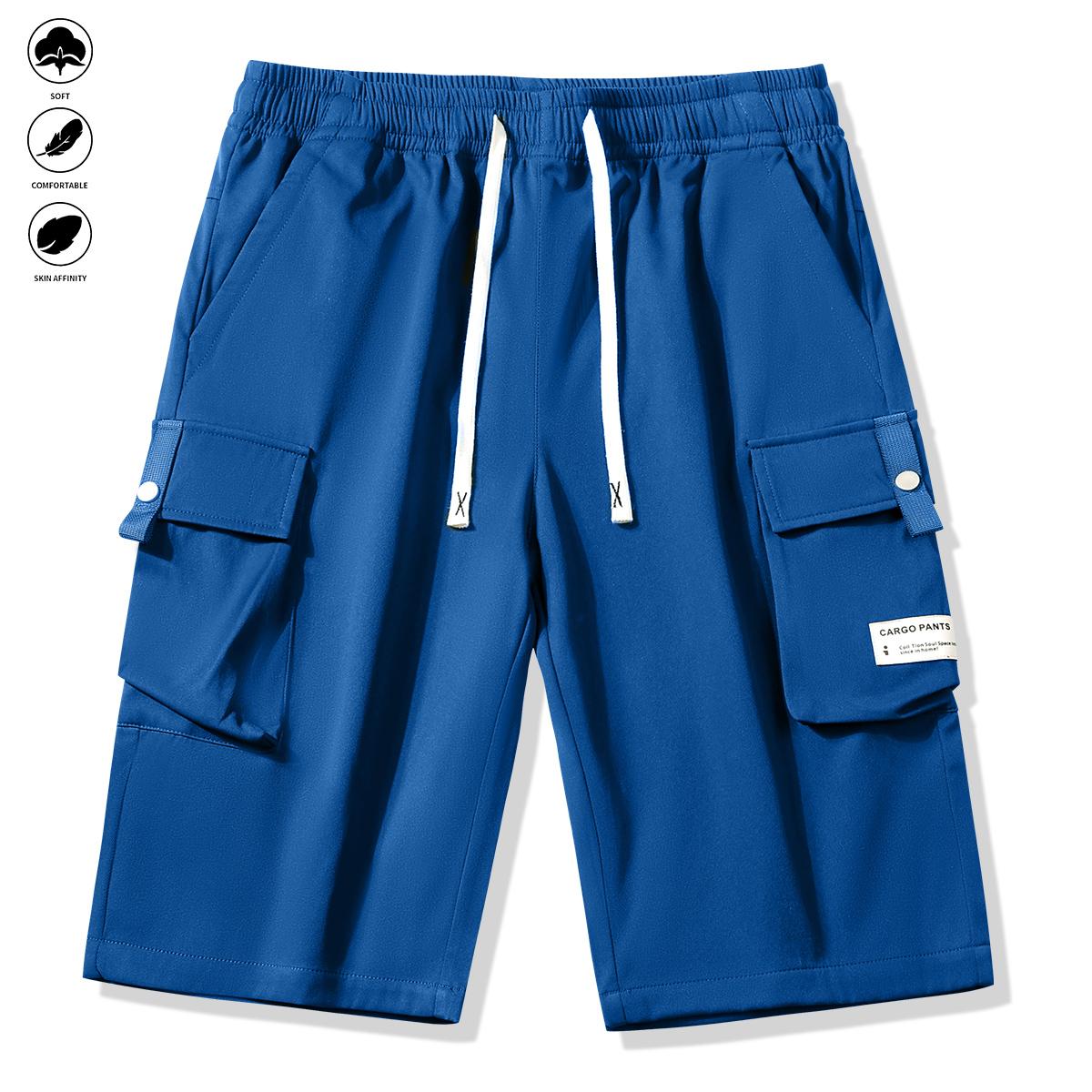 Men’s Colorblock Cargo Shorts – Casual cargo style featuring a drawstring waistband, large pockets, and letter patches; solid color regular fit, suitable for everyday wear and outdoor activities