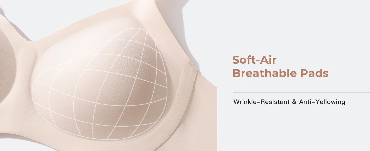 Lehoba Women's Deep V Wireless Push Up Bra Minimalist Supportive Jelly Bra Seamless Comfortable Bras Adjustable Straps & Full Coverage Seamless Everyday Comfort Bralettes with Removable Padding & Replace Padding