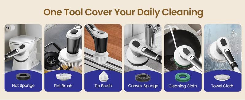 【Clearance sale】Powerful Electric Spin Scrubber with Cordless Cleaning Brush with 6 Heads,3 Adjustable length Handle,Dual-Speed, Waterproof, Deep Clean for Bathroom, Tub, Tile