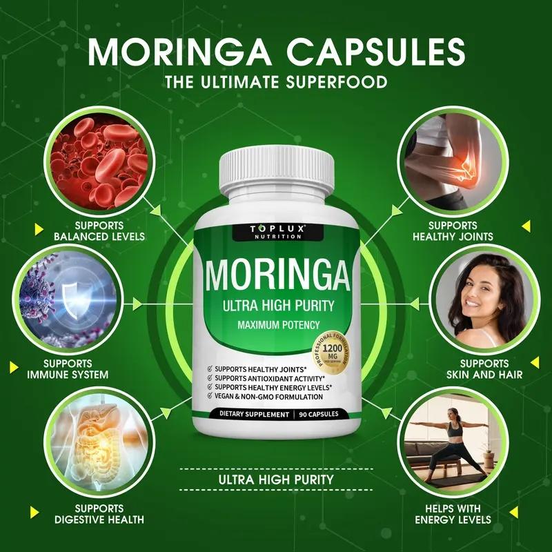 Moringa Capsules 1200mg - Pure Moringa Powder for Immune & Gut Health 90 Capsules Ultra High Purity Maximum Potency Moringa Capsules 1200mg - Pure Moringa Powder for Immune & Gut Health 90 Capsules Ultra High Purity Maximum Potency
