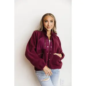 Oversized Fleece Jacket- Plum